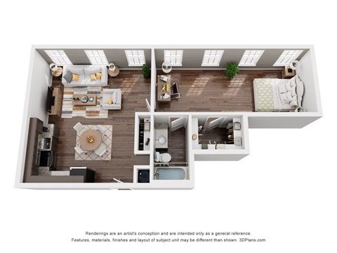 Floor plan for 1 bed, 1 bath, 786 sqft